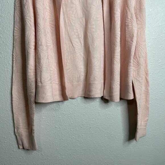 Ann Taylor Cardigan Womens Large Pink Floral Jacquard Open Front Crew Neck Knit - Picture 4 of 7